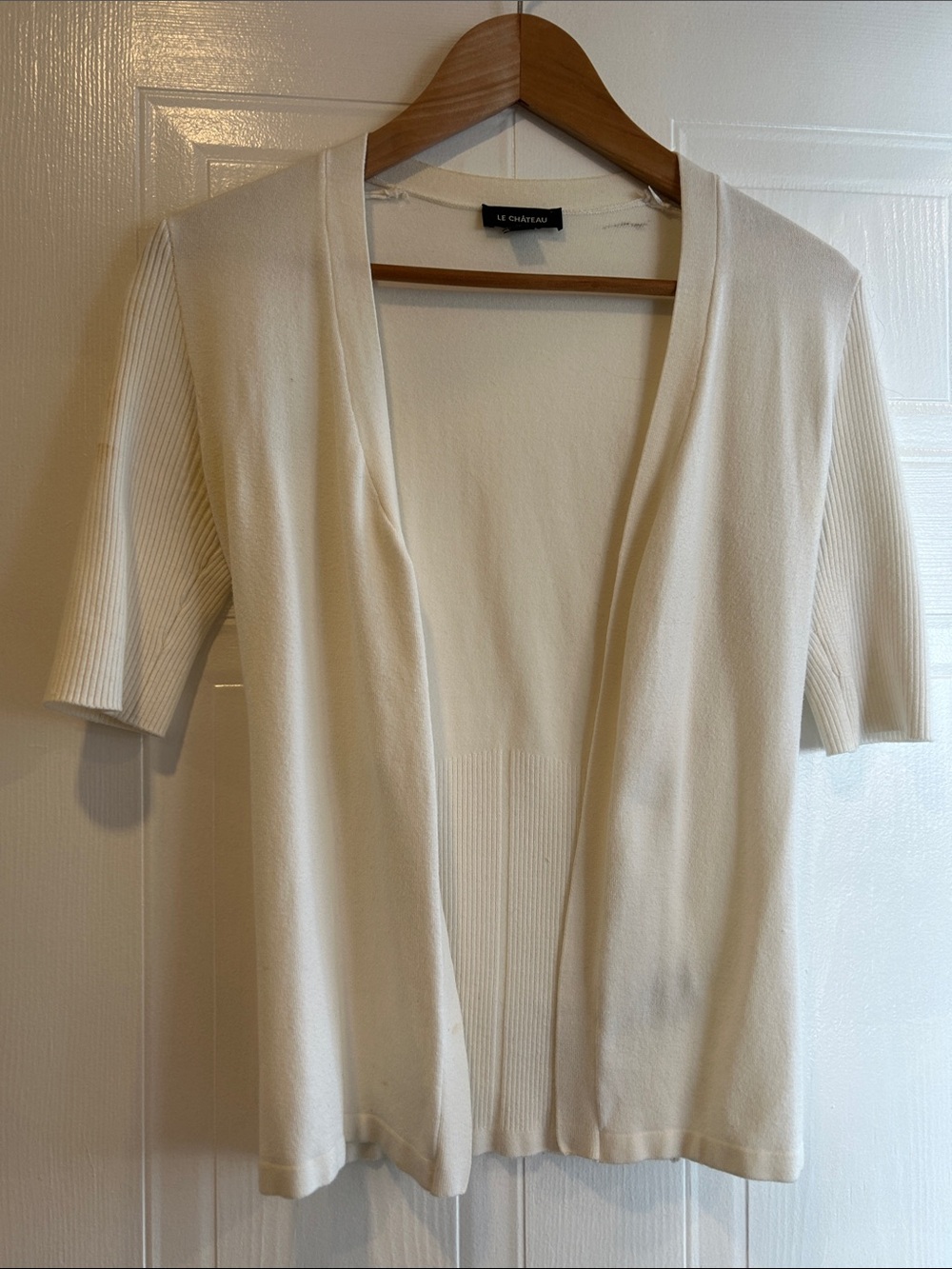 le chateau Short Sleeve Open Knit Cardigan - Cream